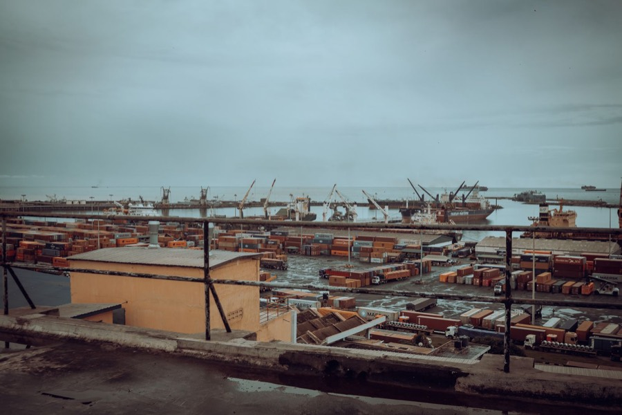 Containers and cranes at Tema Port, Ghana